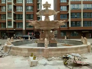 大型石雕噴泉安裝—天津石雕獅龍頭噴泉歐式直徑4米