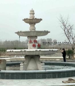 滄州大型石雕噴泉安裝—四米三層黃銹石噴泉石雕