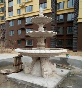 天津黃銹石石雕噴泉歐式三層安裝實例